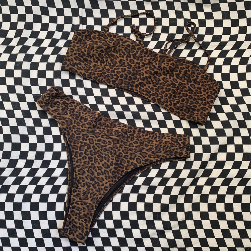 Kendall + Kylie Leopard Print Two-Piece Swimsuit Size Large